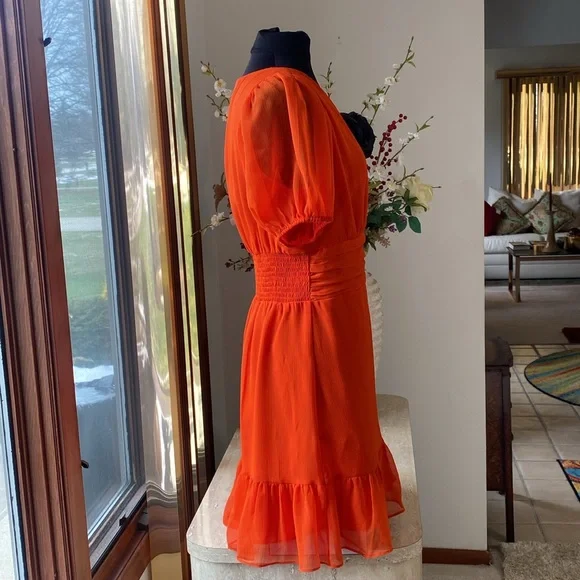 NWOT Express Orange Pull On dress, no zippers, no flaws, measurements in photos - Picture 4 of 12